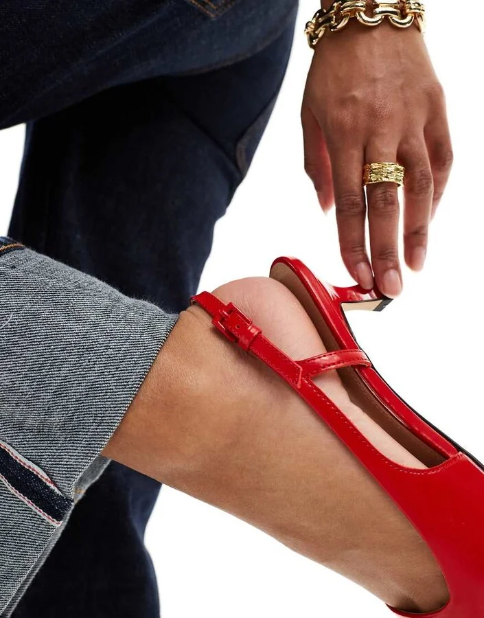 & Other Stories pointed slingback heeled pumps in red - Image 4