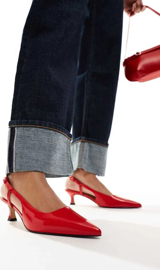 & Other Stories pointed slingback heeled pumps in red