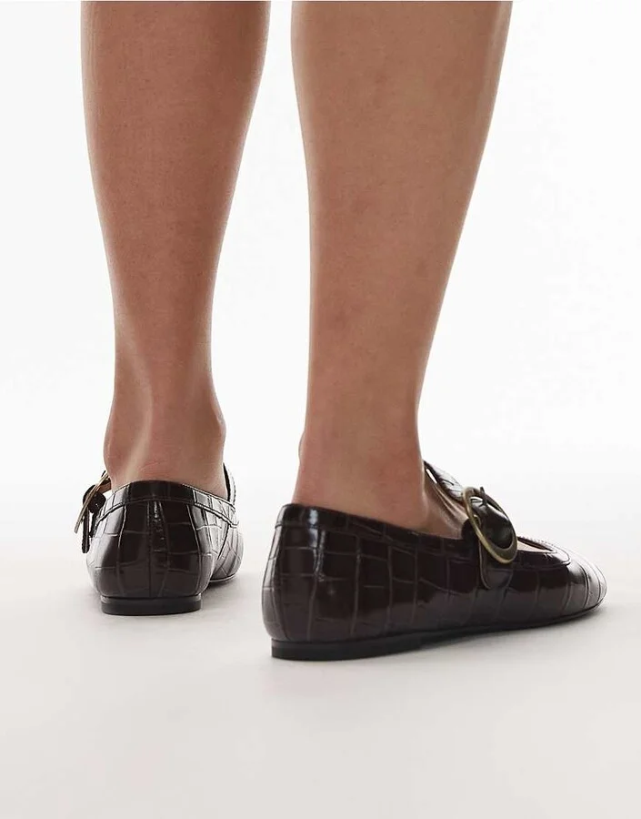& Other Stories premium leather mary jane buckle ballet flats in brown croc - Image 4