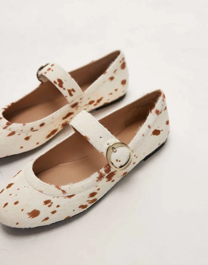 & Other Stories premium mary jane buckle ballet flats in white hairy cow - Image 2