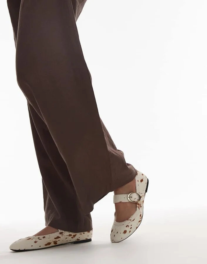 & Other Stories premium mary jane buckle ballet flats in white hairy cow - Image 3