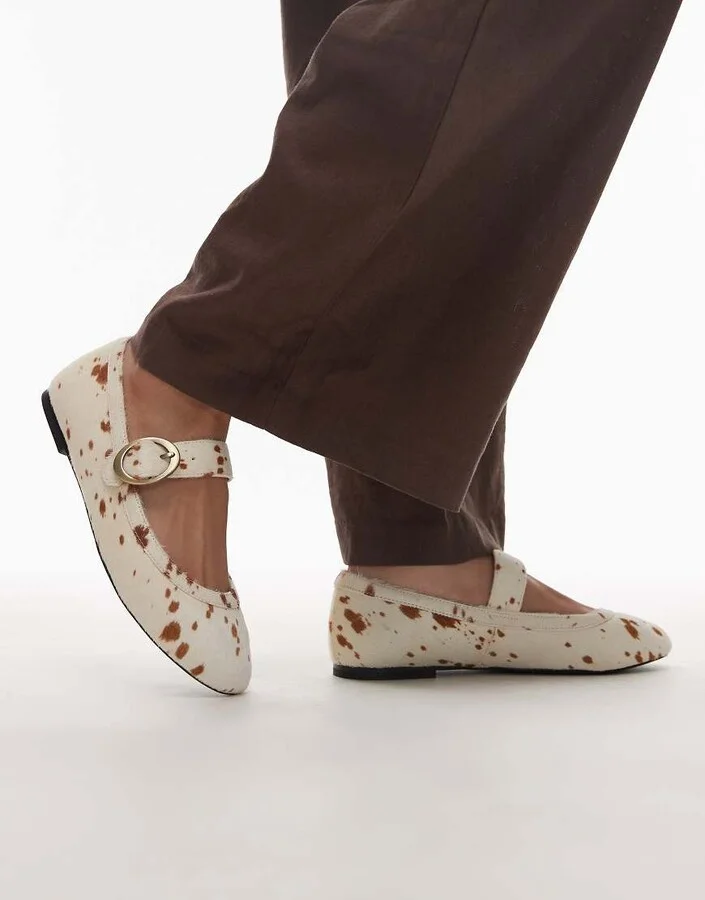 & Other Stories premium mary jane buckle ballet flats in white hairy cow