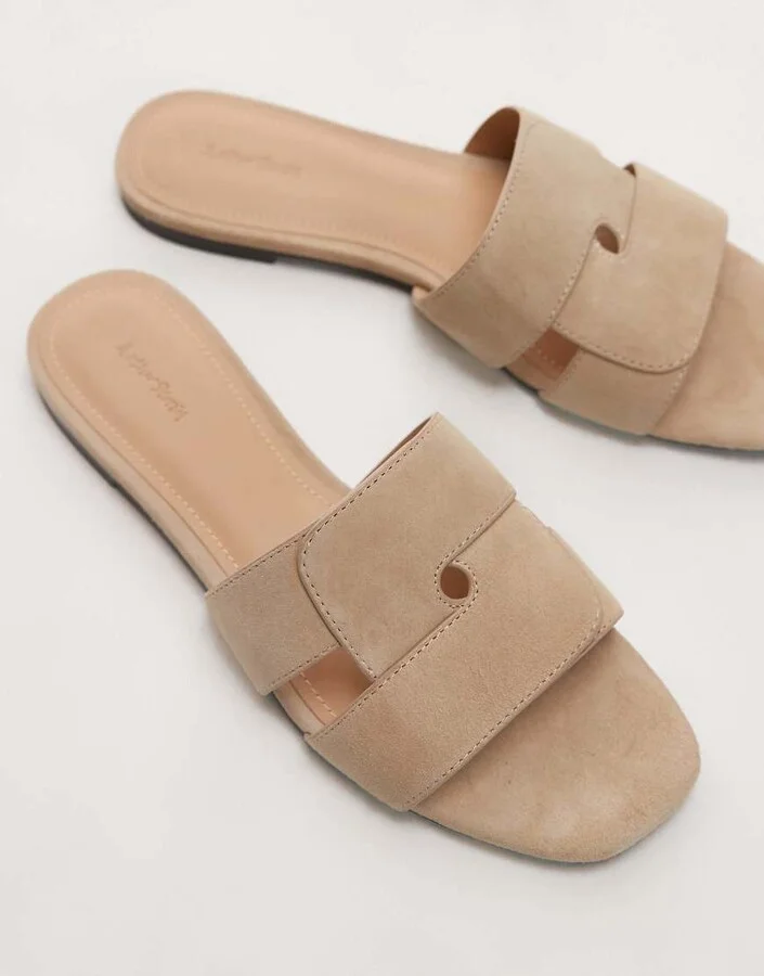 & Other Stories premium suede flat square block sandals in light beige - Image 2