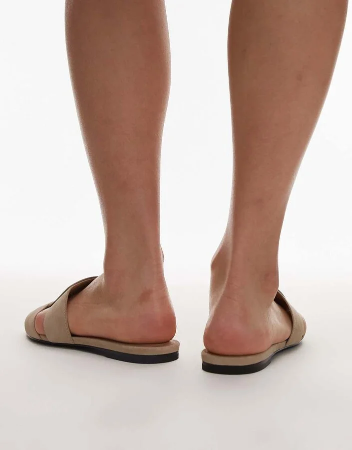 & Other Stories premium suede flat square block sandals in light beige - Image 3