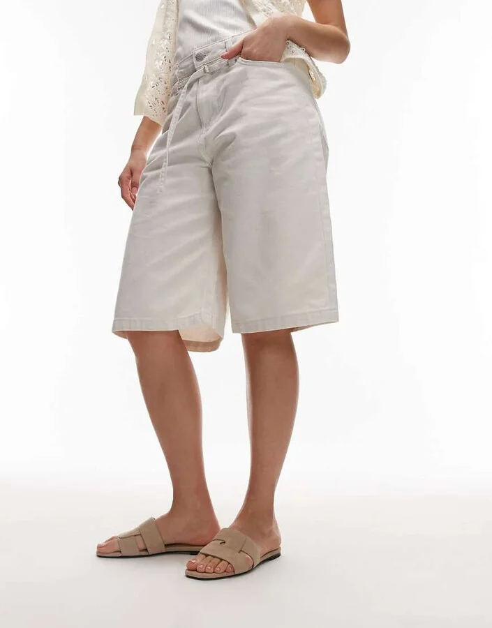 & Other Stories premium suede flat square block sandals in light beige - Image 4