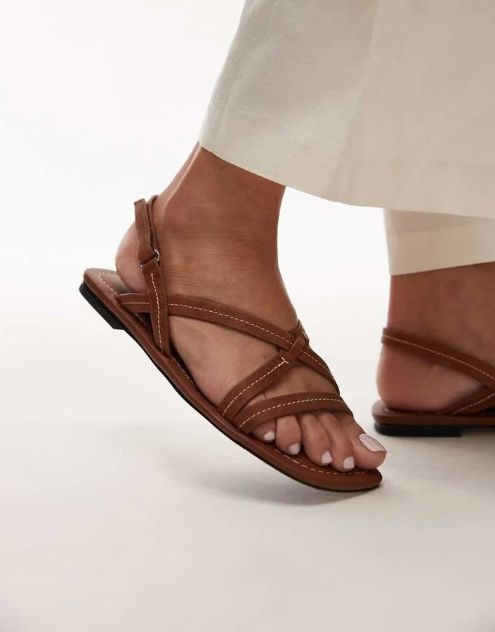 & Other Stories real leather slingback flat sandals in brown - Image 3