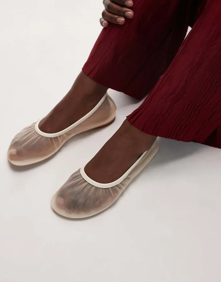 & Other Stories real leather trim mesh ballet flats in cream