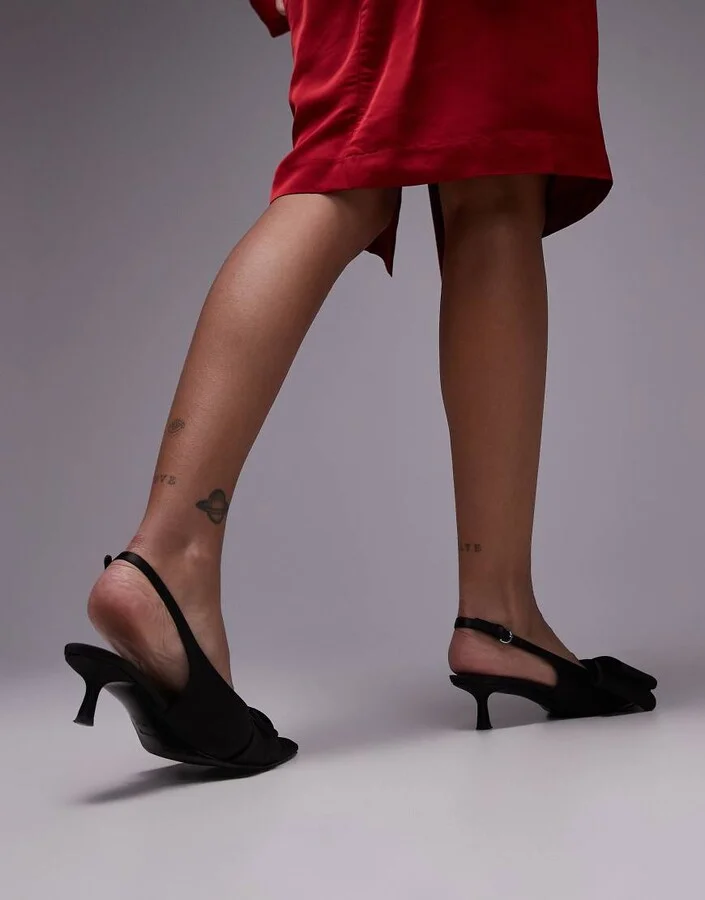 & Other Stories slingback kitten heels with diamante bow in black - Image 4