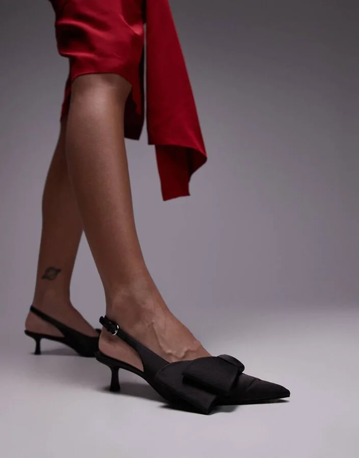 & Other Stories slingback kitten heels with diamante bow in black