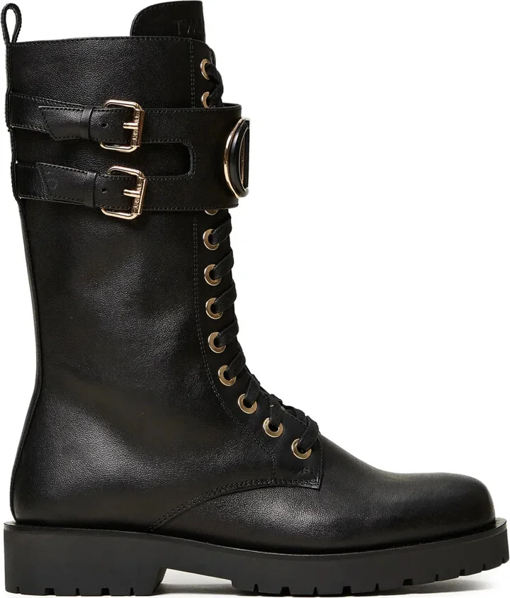 Oval T leather combat boots