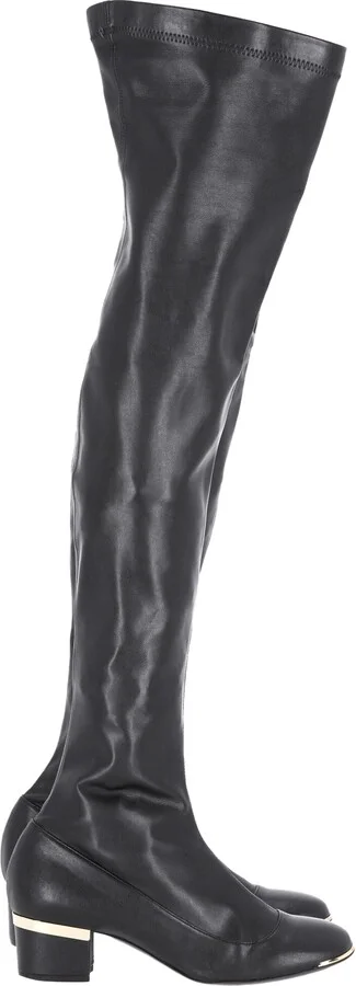Over The Knee Heeled Boots in Black Leather