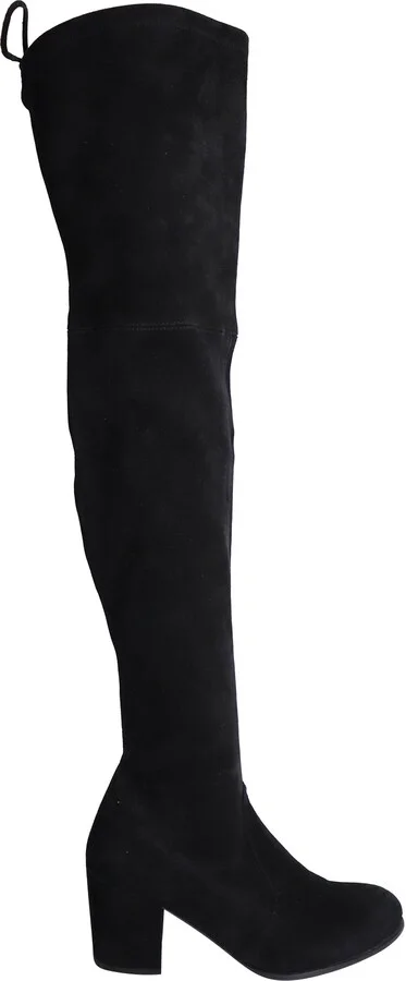 Over The Knee Heeled Boots in Black Suede