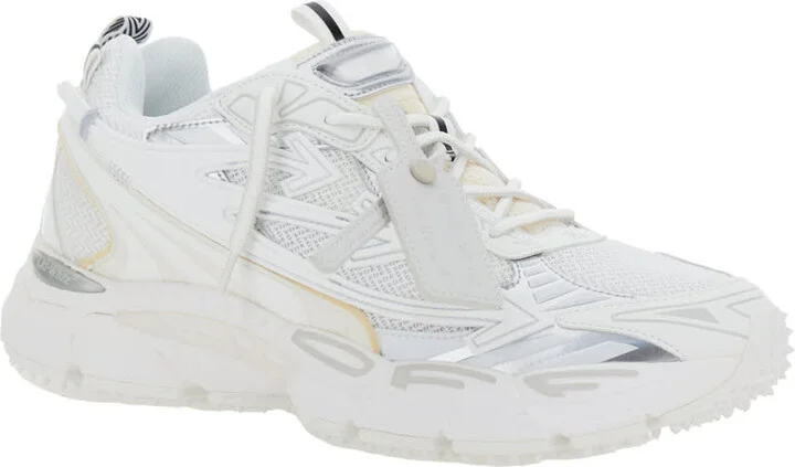 'ow Be Right' White Low Top Sneakers With Zip-tie Detail In Mesh And Leather Man - Image 2