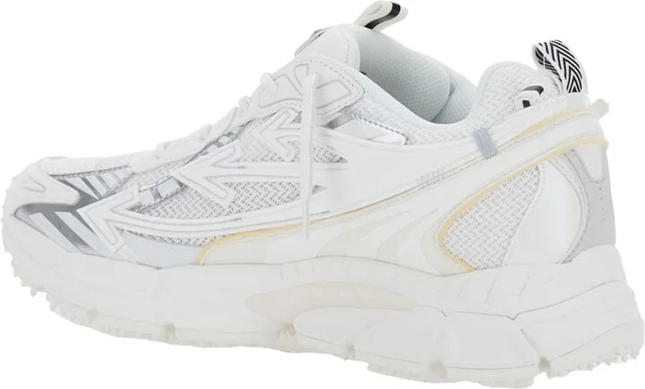 'ow Be Right' White Low Top Sneakers With Zip-tie Detail In Mesh And Leather Man - Image 3