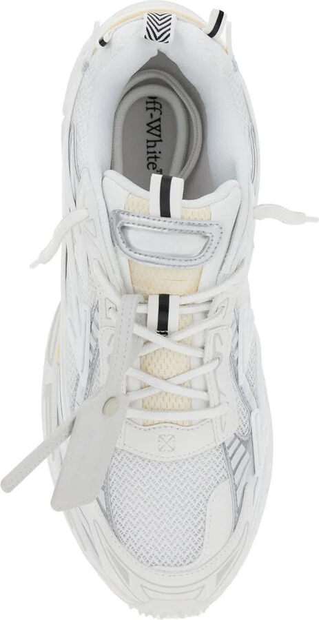'ow Be Right' White Low Top Sneakers With Zip-tie Detail In Mesh And Leather Man - Image 4