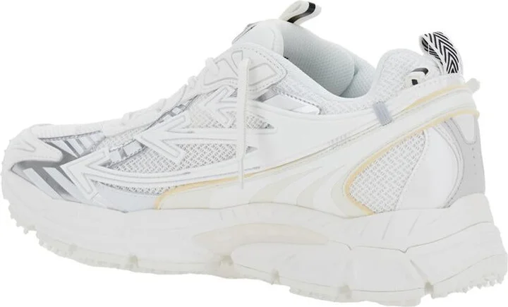 'Ow Be Right' White Low Top Sneakers With Zip-Tie Detail In Mesh And Leather Man - Image 3