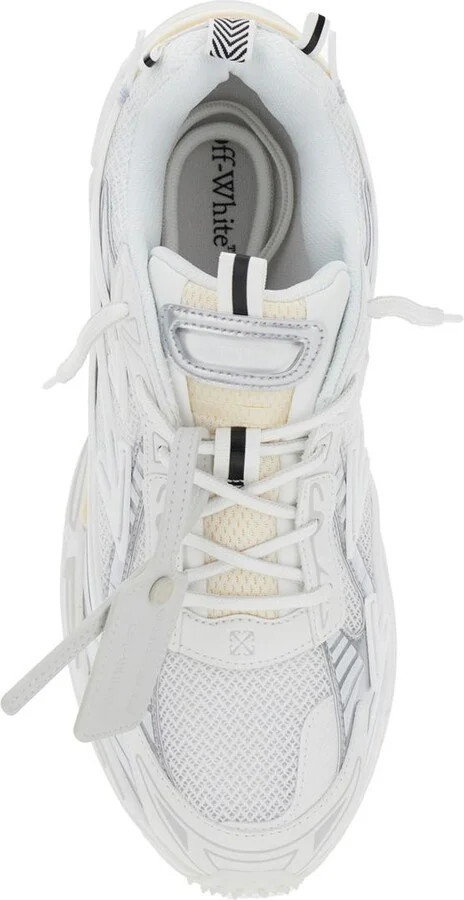 'Ow Be Right' White Low Top Sneakers With Zip-Tie Detail In Mesh And Leather Man - Image 4