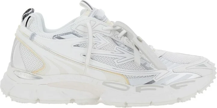 'ow Be Right' White Low Top Sneakers With Zip-tie Detail In Mesh And Leather Man
