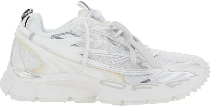 'Ow Be Right' White Low Top Sneakers With Zip-Tie Detail In Mesh And Leather Man