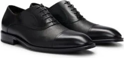 Oxford shoes in plain and Saffiano-print leather- Black Men's Business Shoes size 11.5