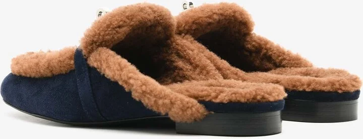 Oz Flat Mules in Marine Suede and Gold Shearling - Image 2