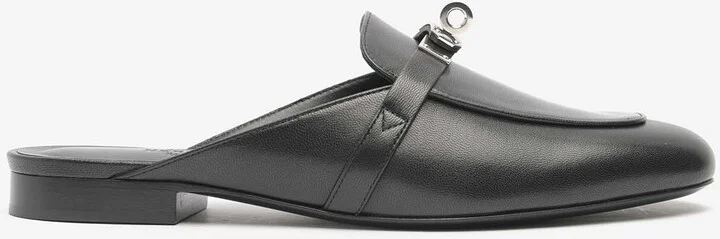 Oz Leather Flat Mules with Palladium Kelly Buckle