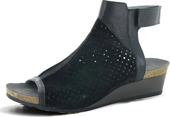 Oz Wedge Sandal In Punched Black Suede