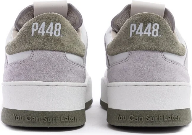 P448 Men's Brixton Lace Up Sneakers - White, Green - Image 3