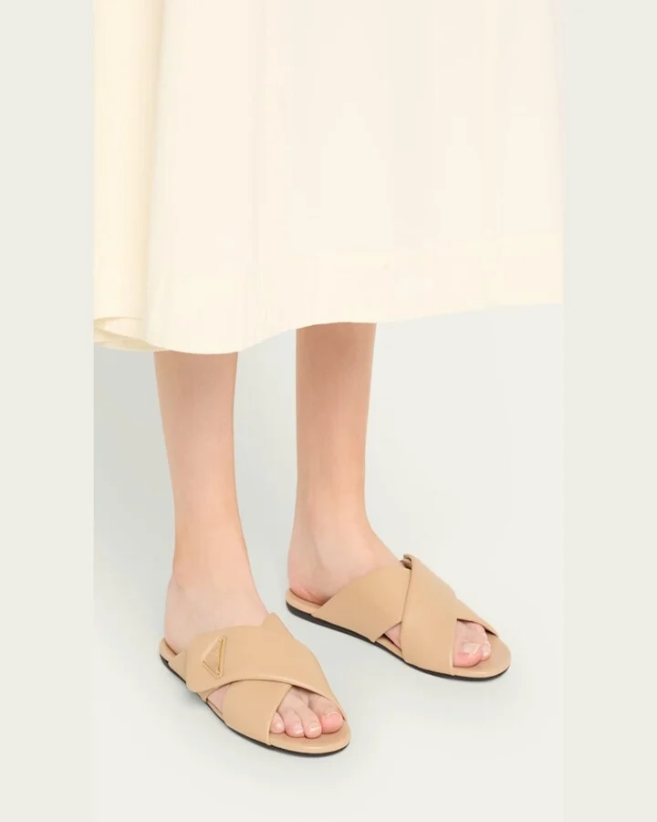 Padded Leather Crisscross Flat Sandals - Image 4