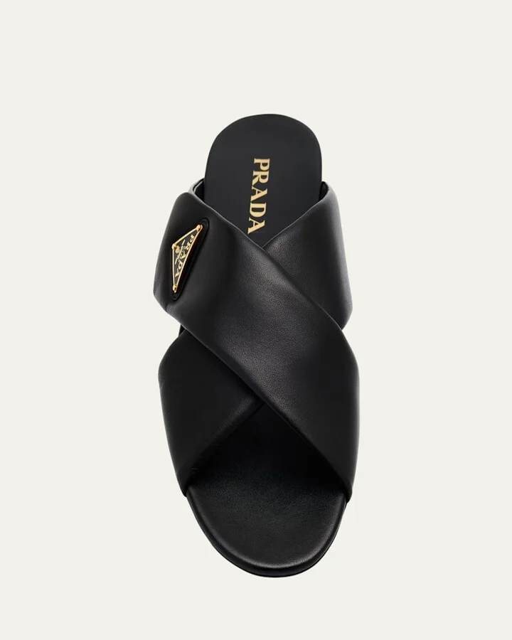 Padded Leather Crisscross Flat Sandals - Image 7