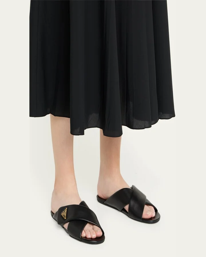 Padded Leather Crisscross Flat Sandals - Image 8