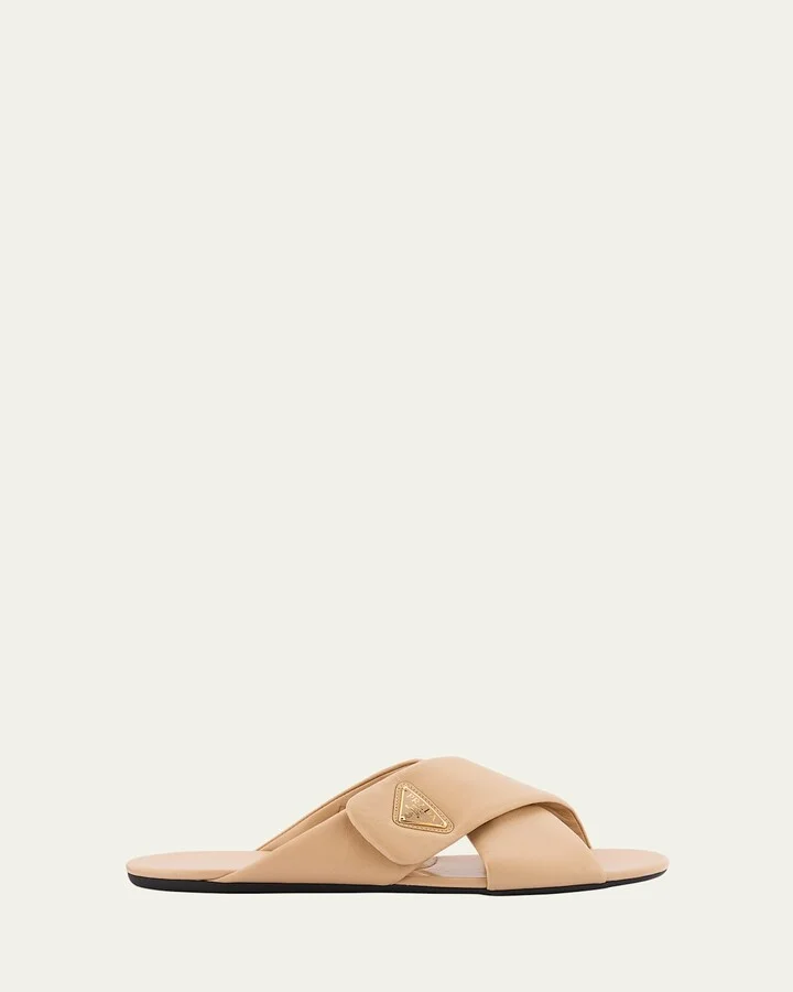 Padded Leather Crisscross Flat Sandals