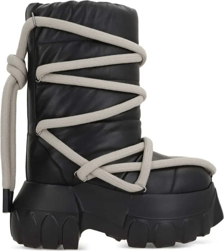 Padded Leather Lace-Up Boots