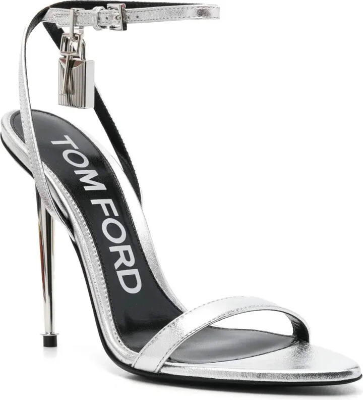 Padlock-Detail Metallic Sandals - Image 2