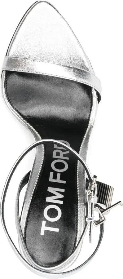 Padlock-Detail Metallic Sandals - Image 4