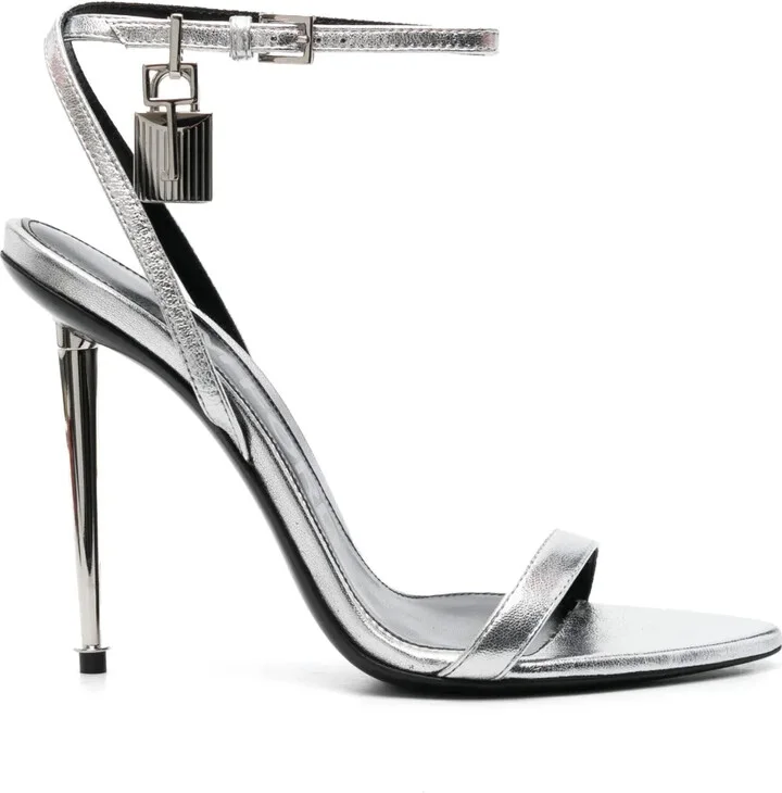 Padlock-Detail Metallic Sandals