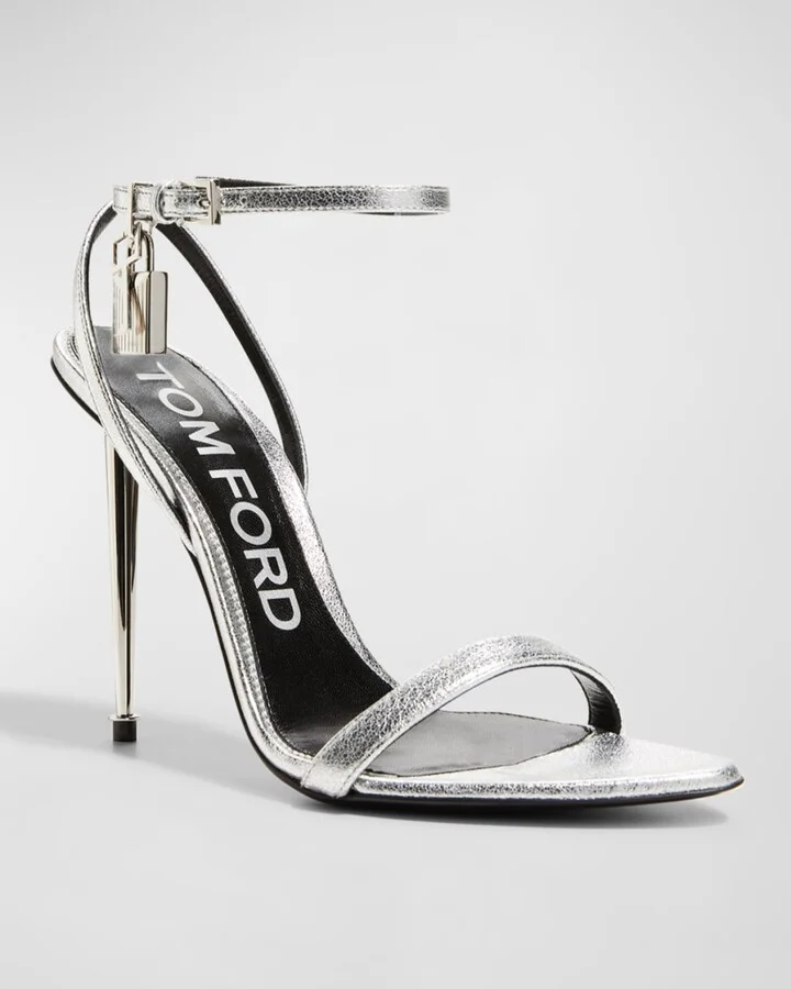 Padlock Metallic Stiletto Sandals - Image 3