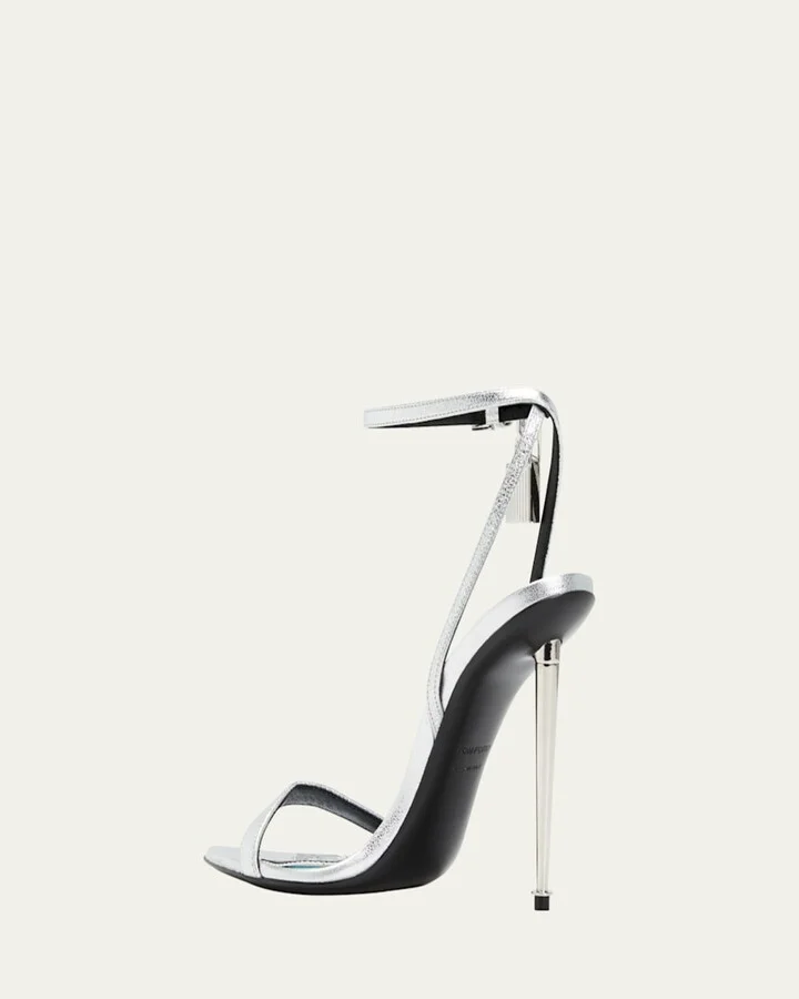 Padlock Metallic Stiletto Sandals - Image 2