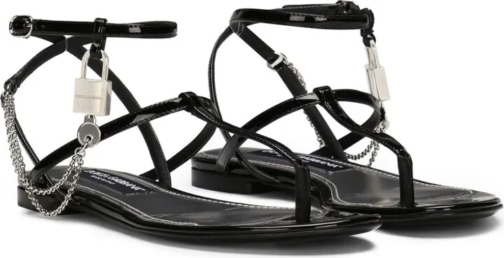 Padlock Patent-Leather Flat Sandals - Image 2