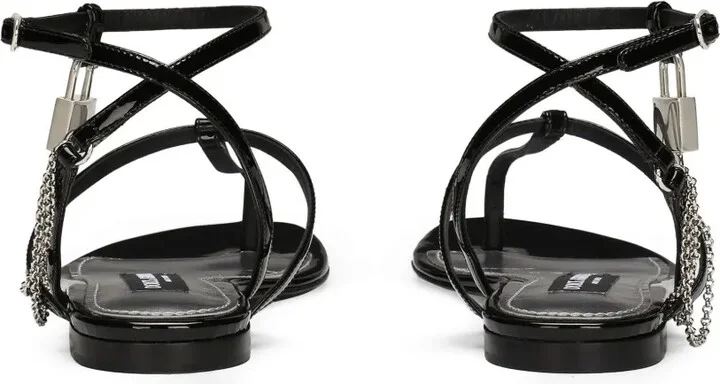 Padlock Patent-Leather Flat Sandals - Image 3