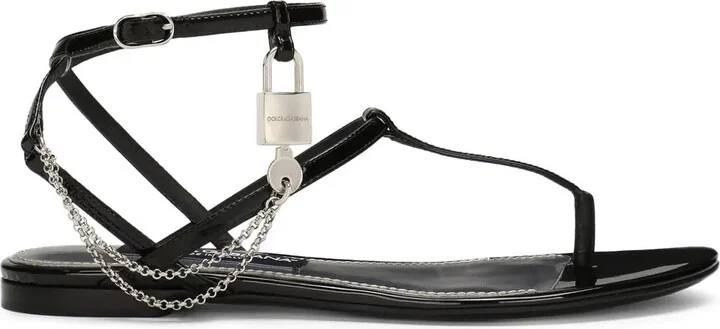 Padlock Patent-Leather Flat Sandals