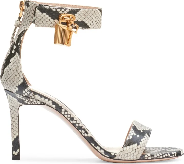 Padlock Snakeskin Embossed Ankle Strap Sandal - Image 3