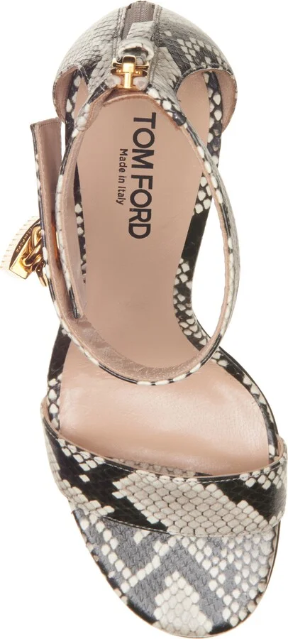 Padlock Snakeskin Embossed Ankle Strap Sandal - Image 5