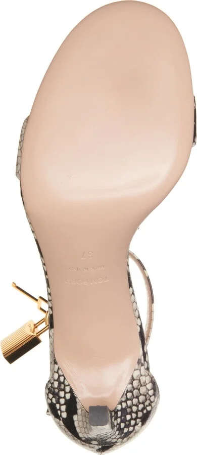Padlock Snakeskin Embossed Ankle Strap Sandal - Image 6