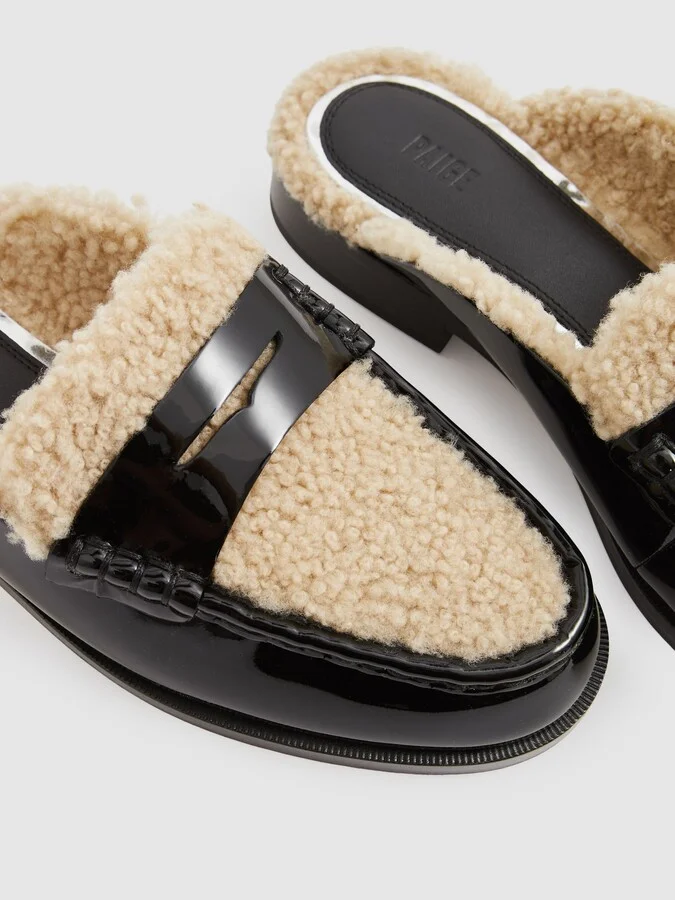 Paige Leather And Shearling Loafer Mules - Image 4