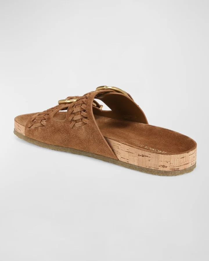 Paige Woven Suede Dual-Buckle Slide Sandals - Image 3