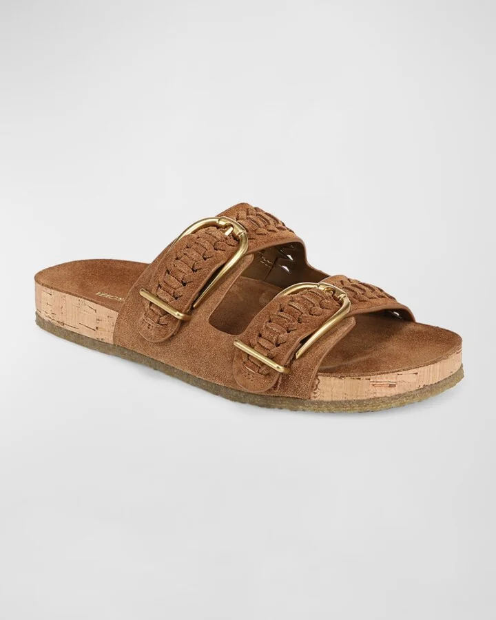 Paige Woven Suede Dual-Buckle Slide Sandals - Image 8
