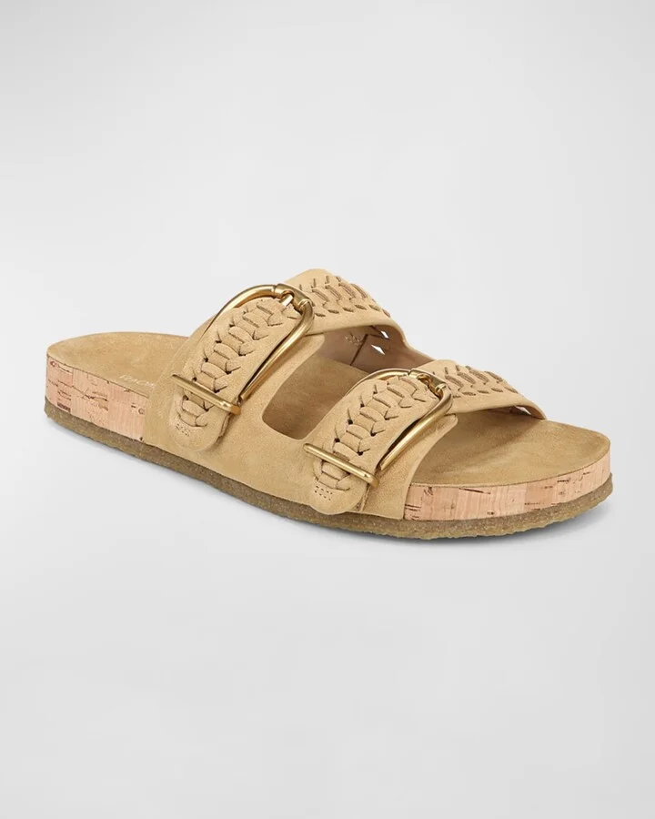 Paige Woven Suede Dual-Buckle Slide Sandals - Image 9
