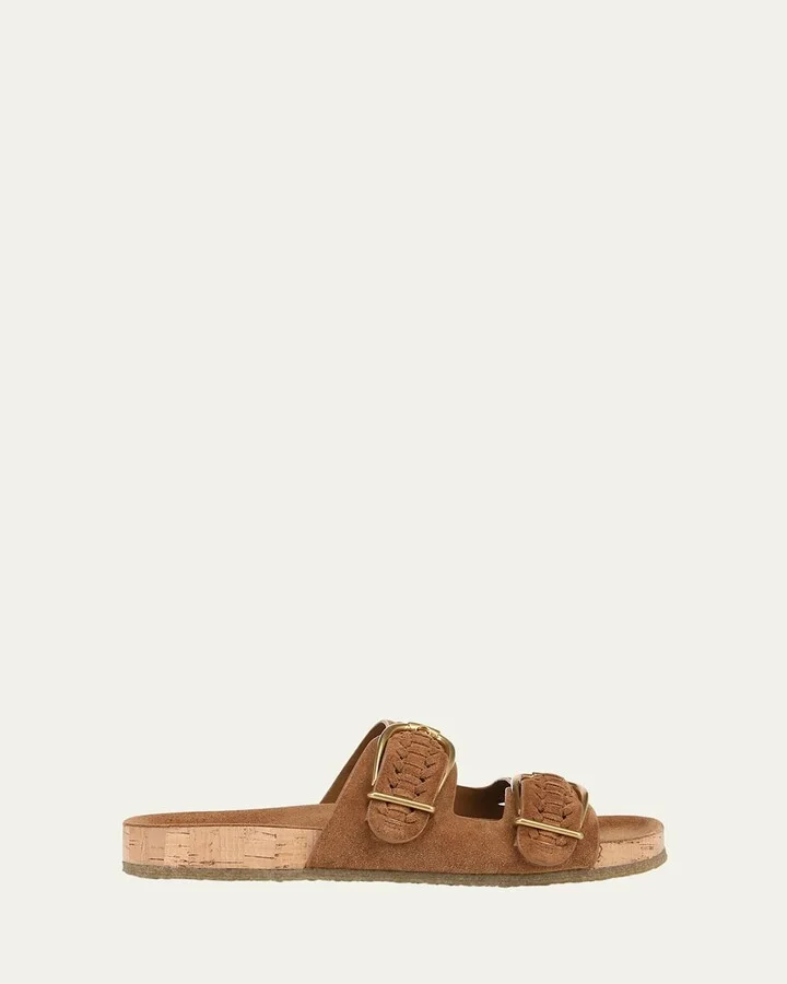 Paige Woven Suede Dual-Buckle Slide Sandals