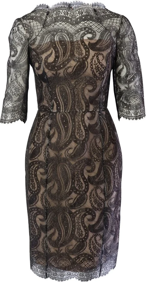 Paisley Lace Midi Shift Dress in Black Polyester